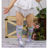 Lavender White Bunny Floral Knee High Socks