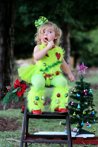 Furry Green Grinch Legs Christmas Tree Illusion