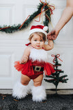 Extra Fluffy Sparkle Red Santa GOLD BUCKLE Romper