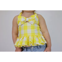 Lrg Yellow Gingham "That Bow Though" Top