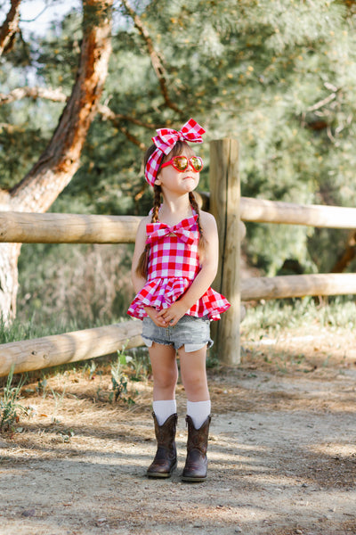Red Gingham "That Bow Though" Top