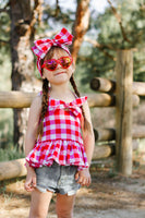 Red Gingham "That Bow Though" Top