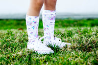 White Floral Bunny Ears Knee High Socks