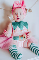 Green Baby Pink Stripe Elf Romper