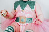 Green Baby Pink Stripe Elf Romper