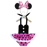 CLASSIC Black SPARKLE Pink & Black Dot Minnie Eyelet SKIRT Romper