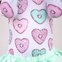 Pink & Mint Donut Hearts Long Sleeve Leotard