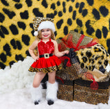 DELUXE Red CHEETAH Santa Romper