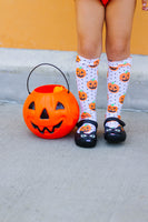 White Dot Pumpkins Knee High Socks