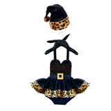 DELUXE Black CHEETAH Santa Romper