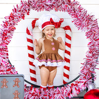 DELUXE Candy Cane Stripe Gingerbread Romper