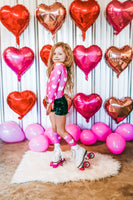 Hot Pink Hearts Long Sleeve Leotard