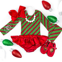 Green & Red Sparkle Stripe Leotard