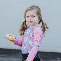 Pink Sprinkles & Lavender Donut Hearts Long Sleeve Leotard