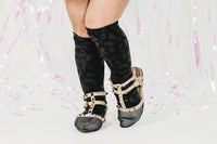 Black Leather Leopard Knee High Socks