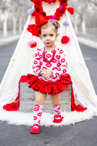 Pink & Red Kisses Long Sleeve Leotard