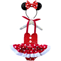 CLASSIC Red SPARKLE Red Dot Minnie Eyelet SKIRT Romper