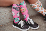 Hot Pink Monster Donut Knee High Socks