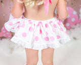 CLASSIC Light Pink & White Dot Minnie Eyelet SKIRT Romper