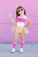 HOT PINK *SPRINKLES* Ice Cream Cone SUNDAE Romper