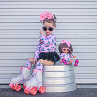 Pink Stripe Roller Skates Knee High Socks