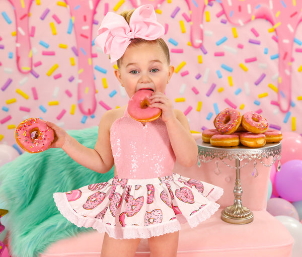 White & Baby Pink Donut Hearts Eyelet VALENTINES Romper