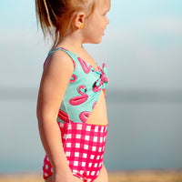 Teal Flamingo Gingham One piece