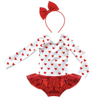 White & Red Heart Long Sleeve Leotard