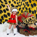 DELUXE Red CHEETAH Santa Romper