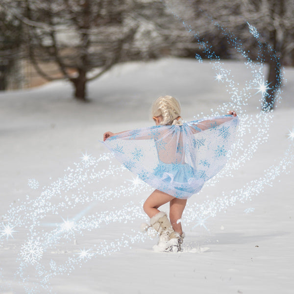 Elsa White & Blue Sparkle Snowflake Cape