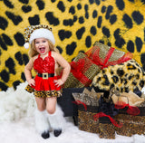 DELUXE Red CHEETAH Santa Romper