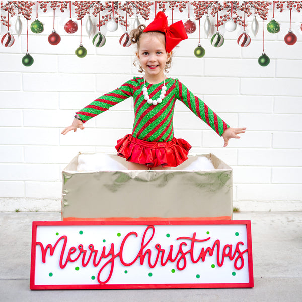 Green & Red Sparkle Stripe Leotard