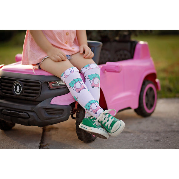 Pink Christmas Tykes Car Knee High Socks
