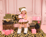 DELUXE Baby Pink CHEETAH Santa Romper