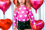 Hot Pink Hearts Long Sleeve Leotard