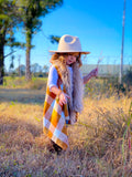 Orange Harvest Plaid w Faux Fur Trim Cape Vest (Child)