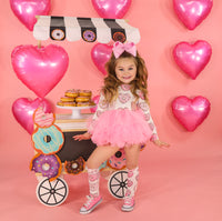 White & Pink Donut Hearts Long Sleeve Leotard