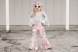 Grey & Pink Floral Bell Bottoms