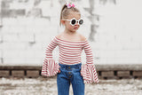 Dusty Rose Stripe OTS Bell Sleeve