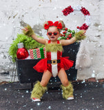 Sparkle Grungy Grinch Santa Suit Romper