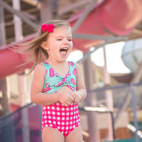 Teal Flamingo Gingham One piece