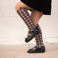 Black & Brown Plaid Knee High Socks