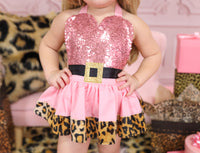 DELUXE Baby Pink CHEETAH Santa Romper