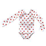 White & Red Heart Long Sleeve Leotard