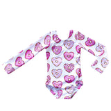 White & Pink Donut Hearts Long Sleeve Leotard