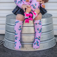 Pink Stripe Roller Skates Knee High Socks