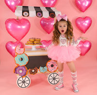 White & Pink Donut Hearts Long Sleeve Leotard