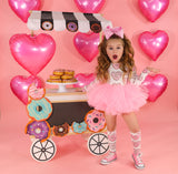 White & Pink Donut Hearts Long Sleeve Leotard