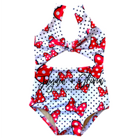 Black & Red Minnie Bows One piece