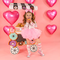 White & Pink Donut Hearts Long Sleeve Leotard